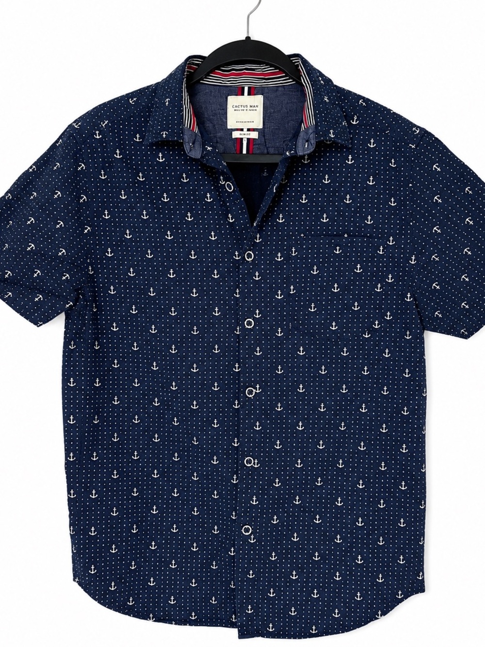 Cactus Man Ricky Singh Navy‎ Nautical Anchor Button Up Shirt Slim Fit Cotton L